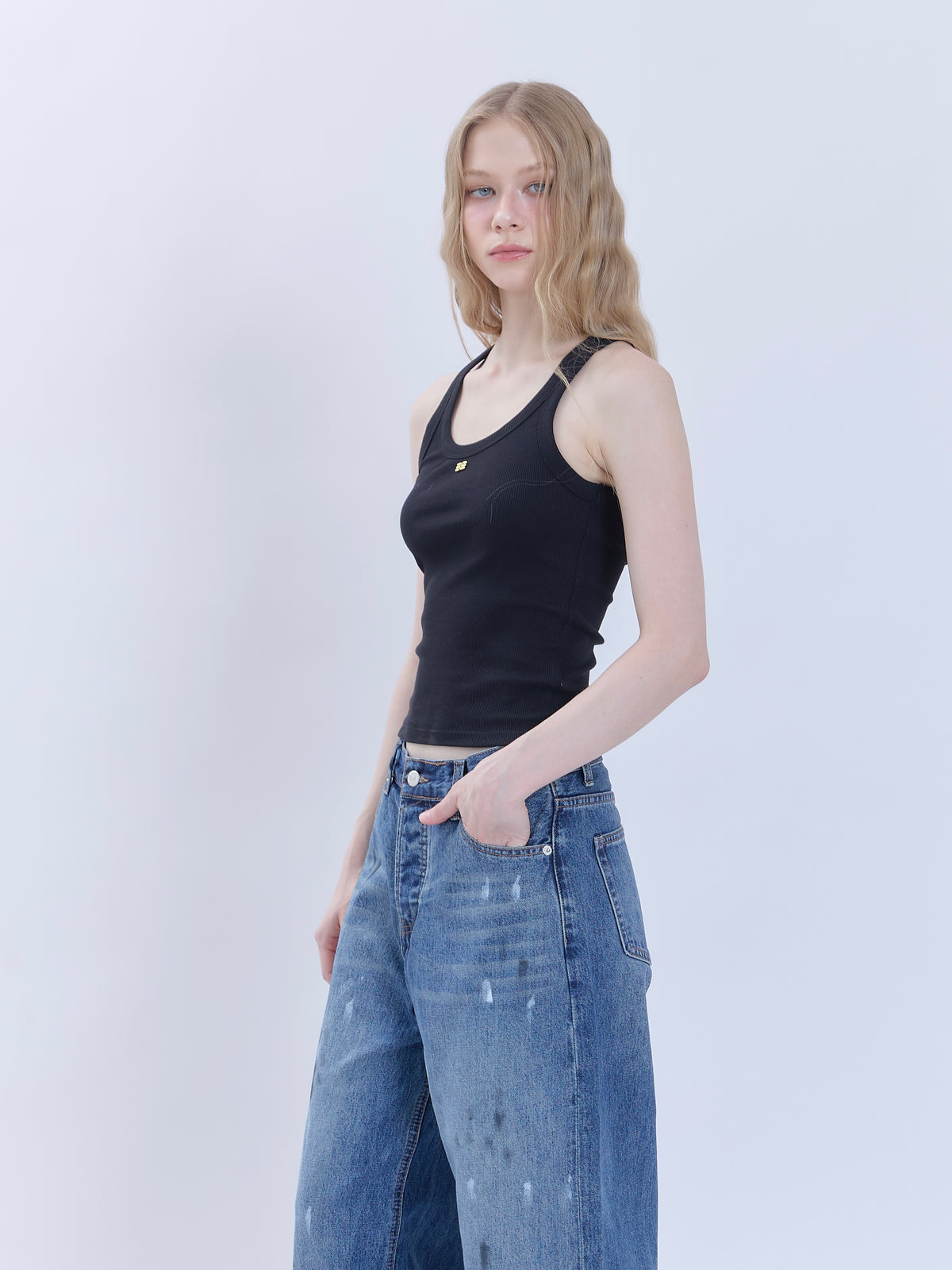 M RIBBED TANK (BLACK)