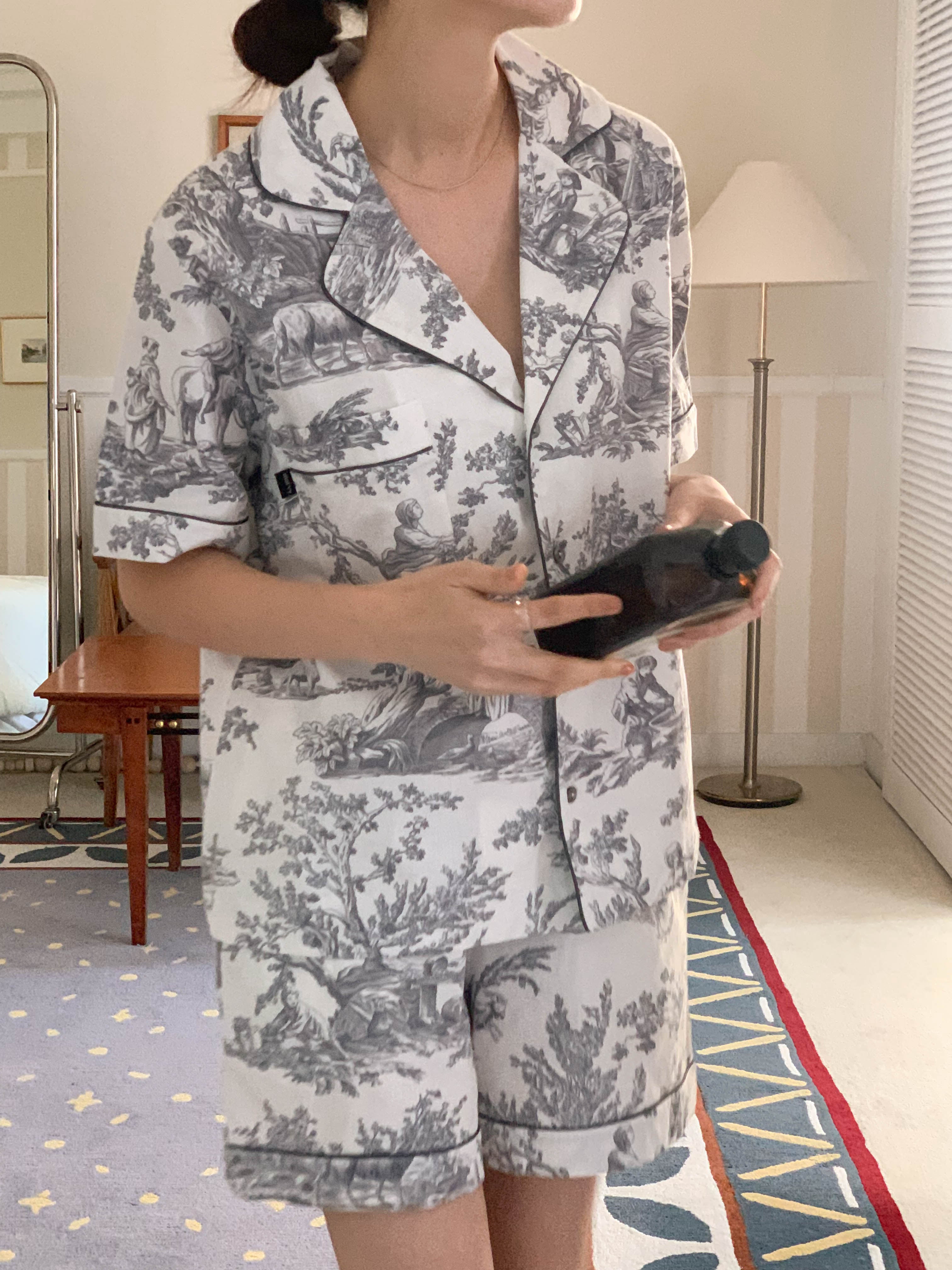 toile de jouy pajama set (dark grey)