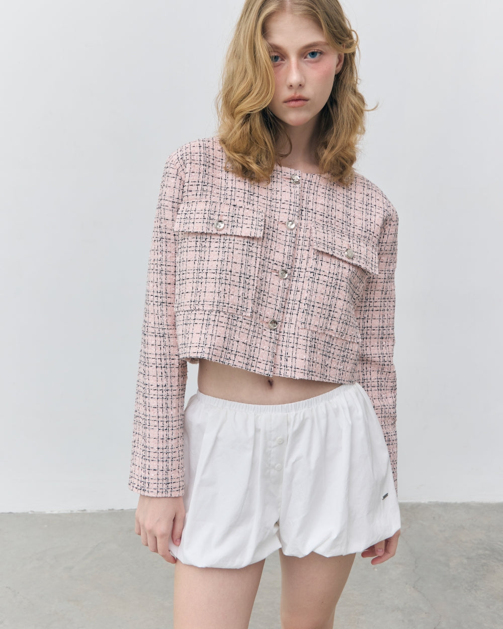 soft bloom crop tweed jacket (soft pink)