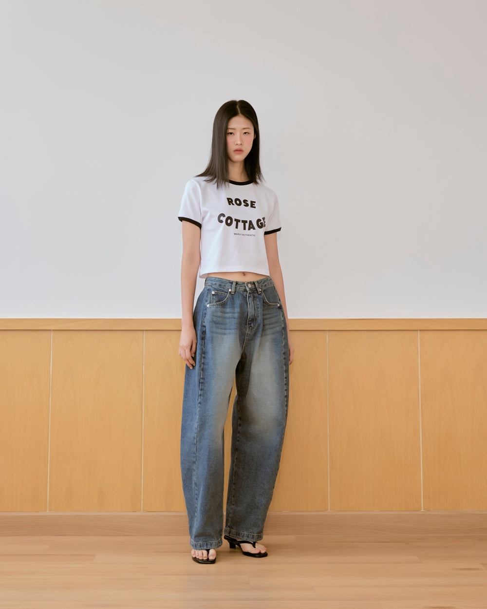 mid washed balloon denim pants