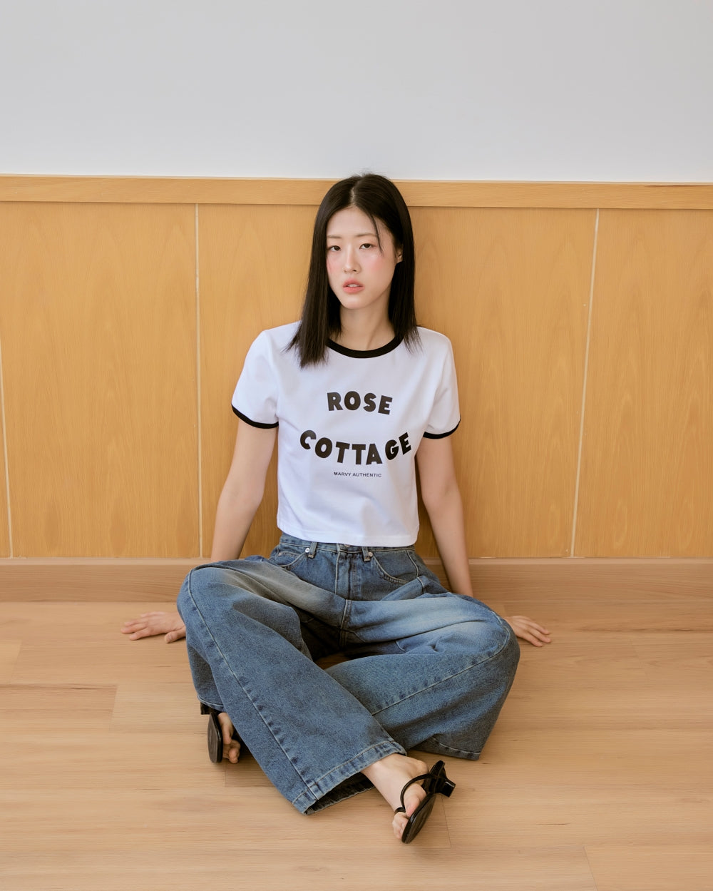 mid washed balloon denim pants