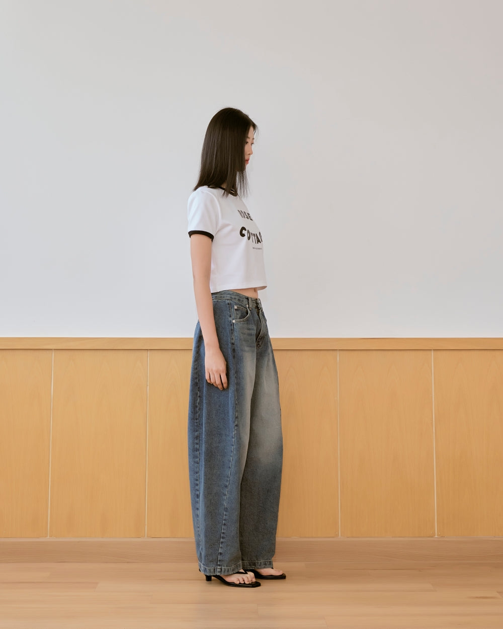 mid washed balloon denim pants