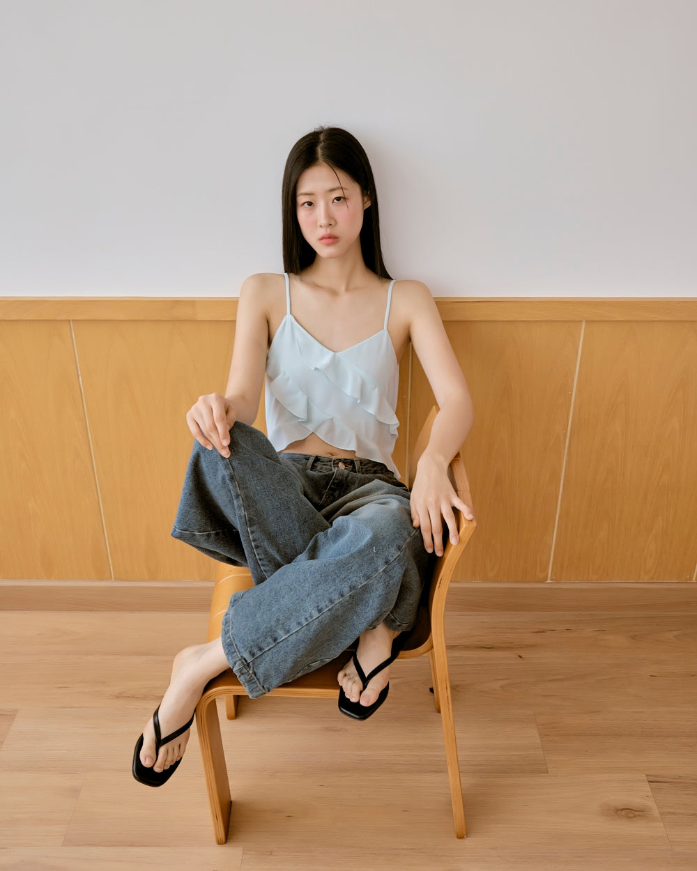 whimsical ruffle sleeveless blouse