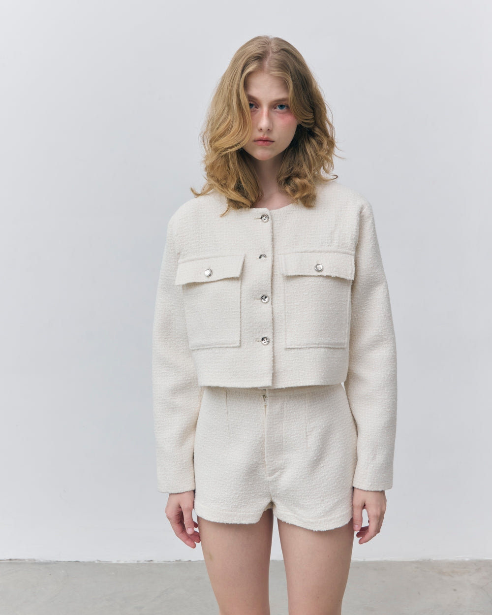 soft bloom crop tweed jacket (soft ivory)