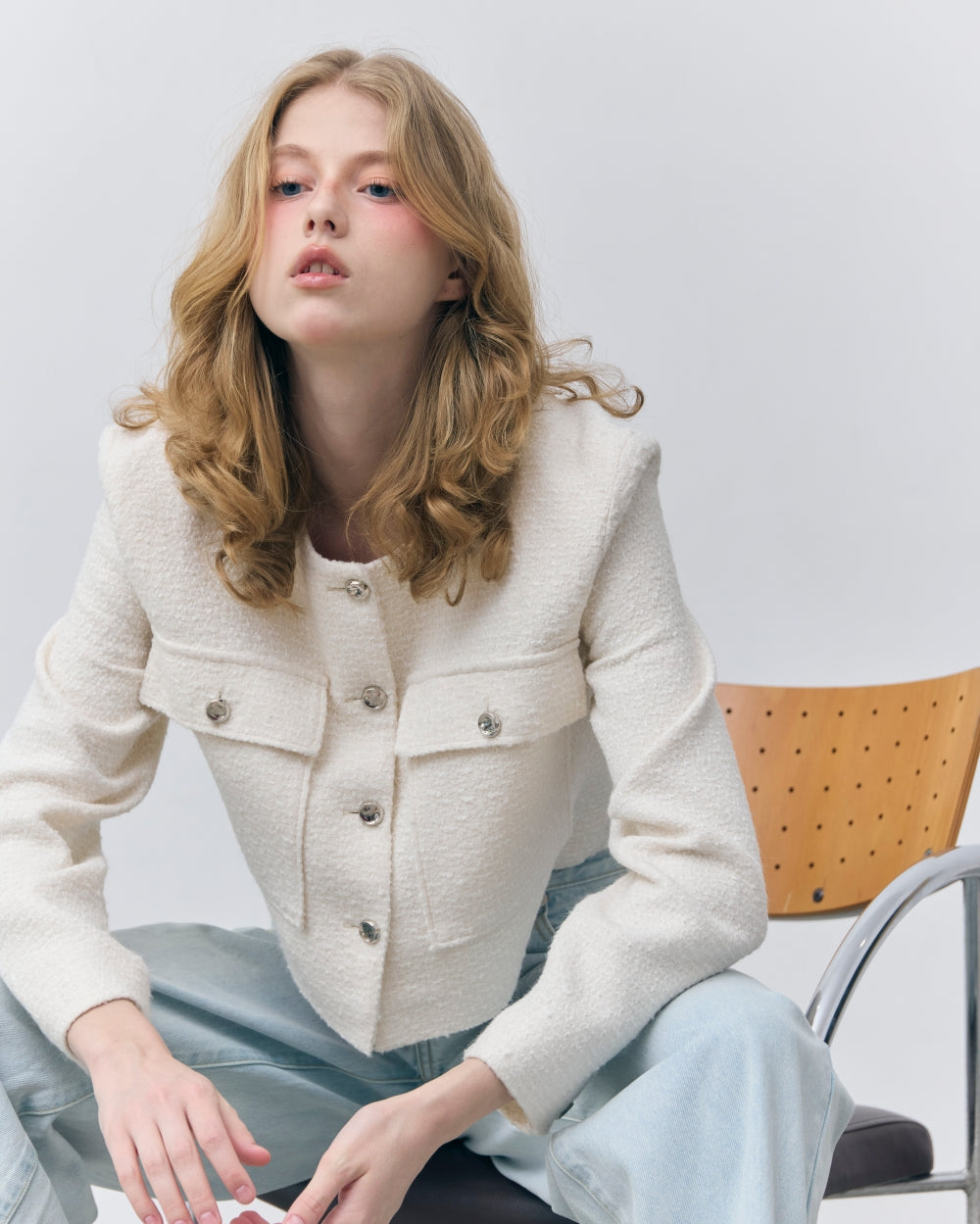 soft bloom crop tweed jacket (soft ivory)