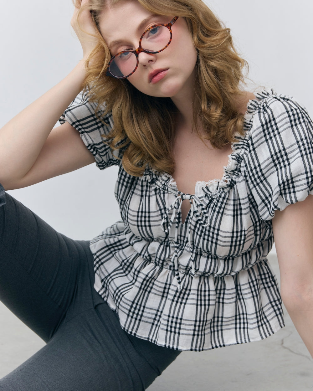 shirring puff blouse