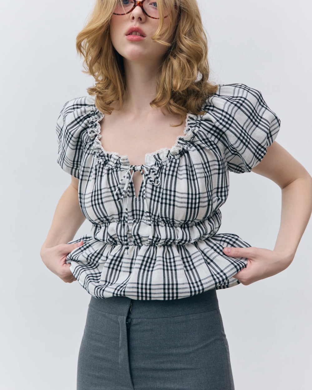 shirring puff blouse