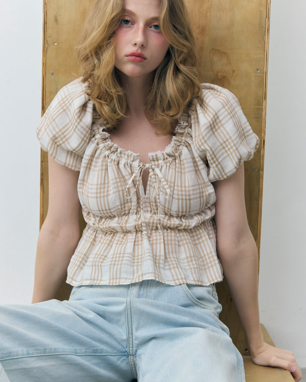 shirring puff blouse