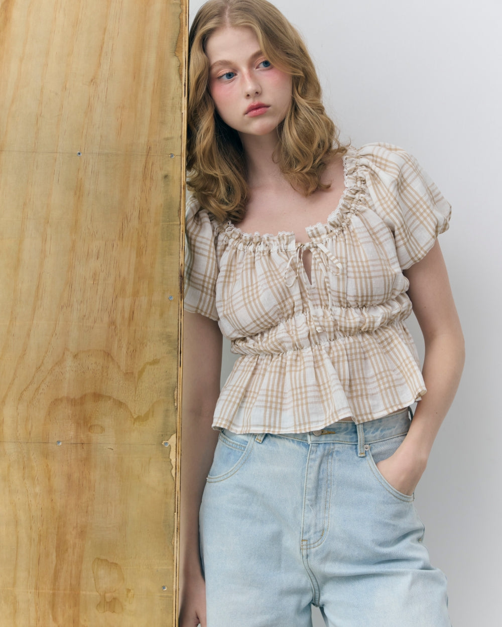 shirring puff blouse