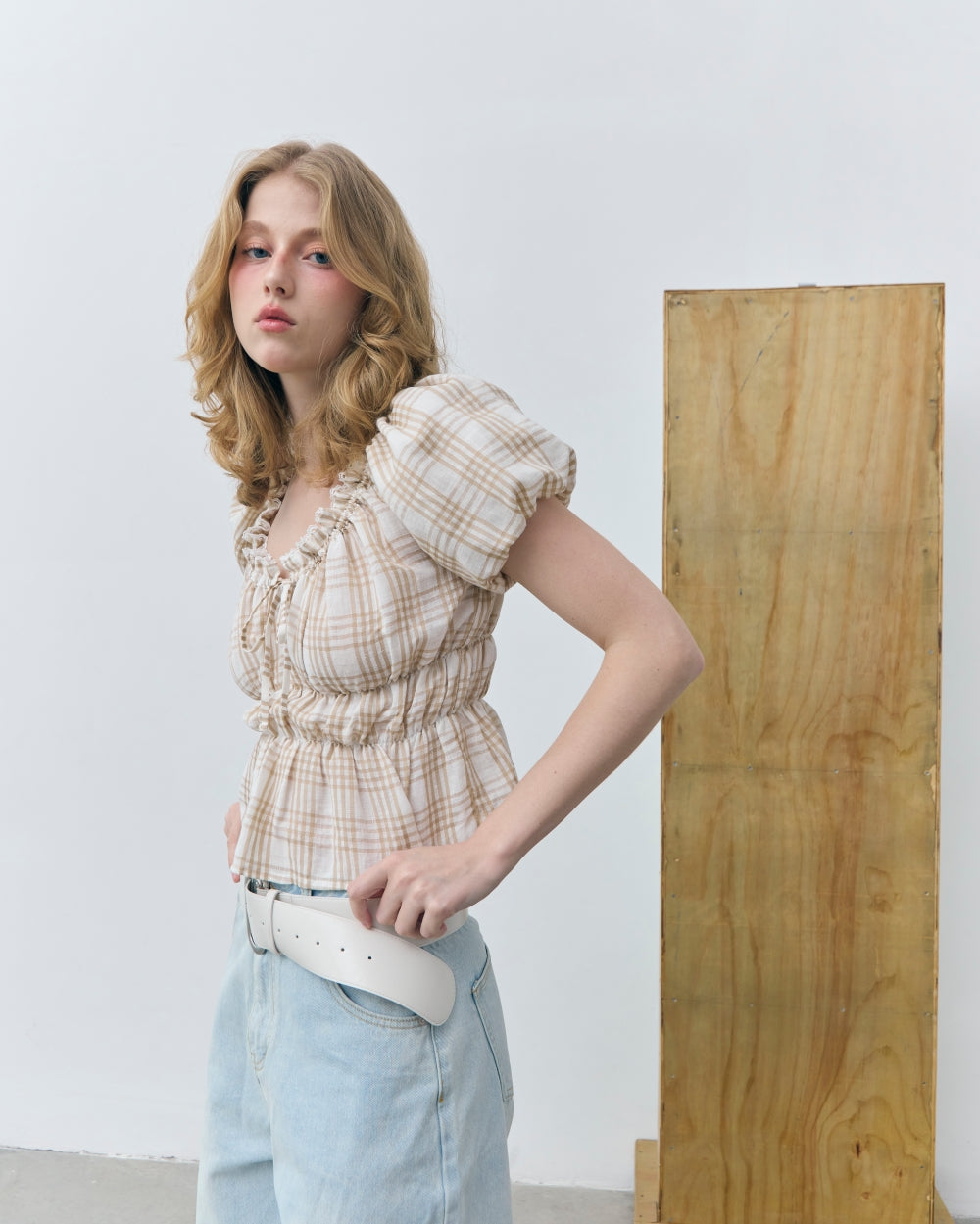 shirring puff blouse