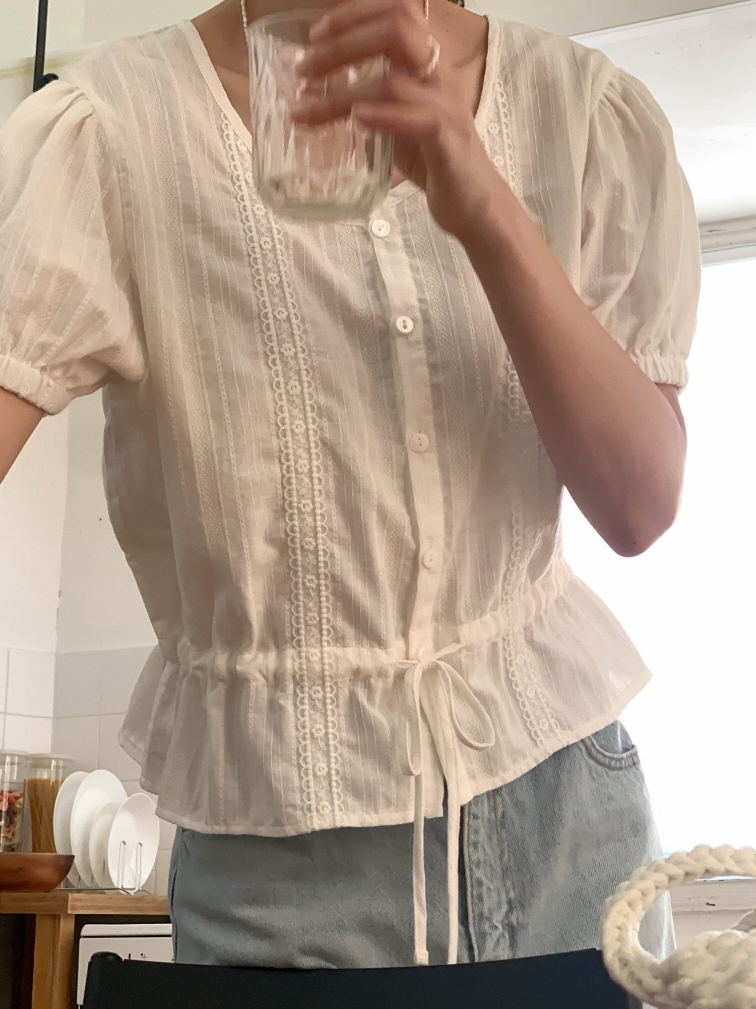 a lace banding waist blouse - Marvymarvy