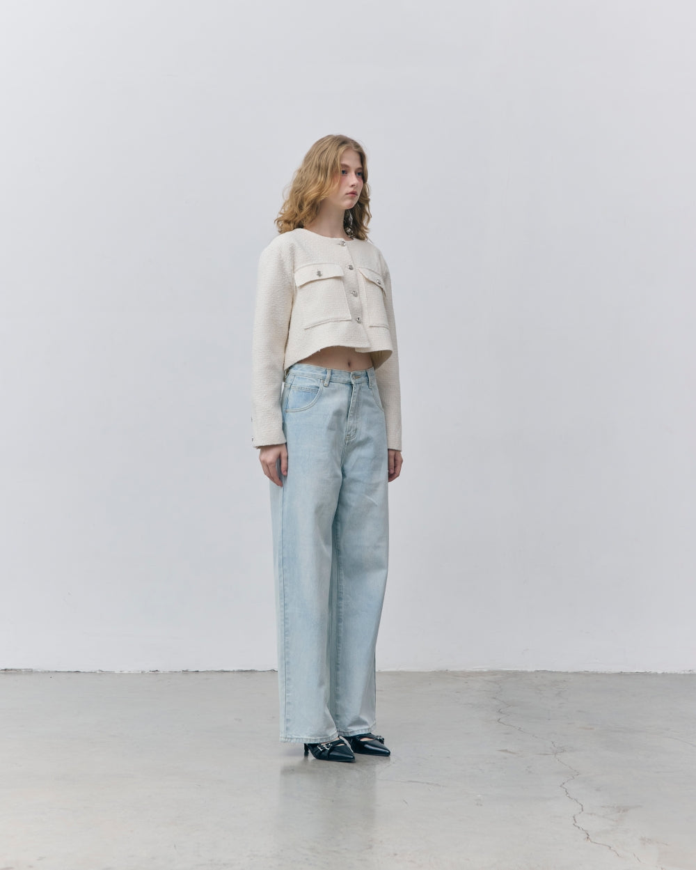 soft bloom crop tweed jacket (soft ivory)