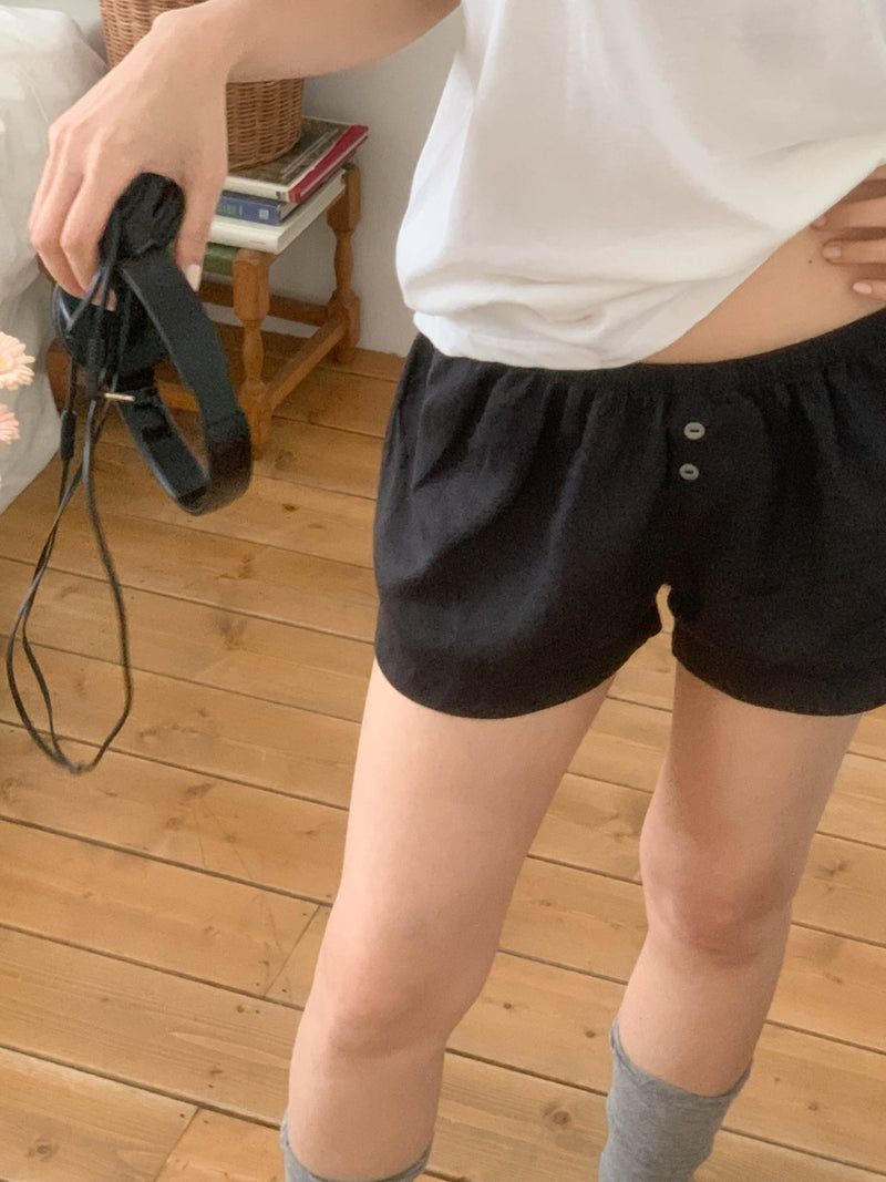 linen banding short pants (black) - Marvymarvy