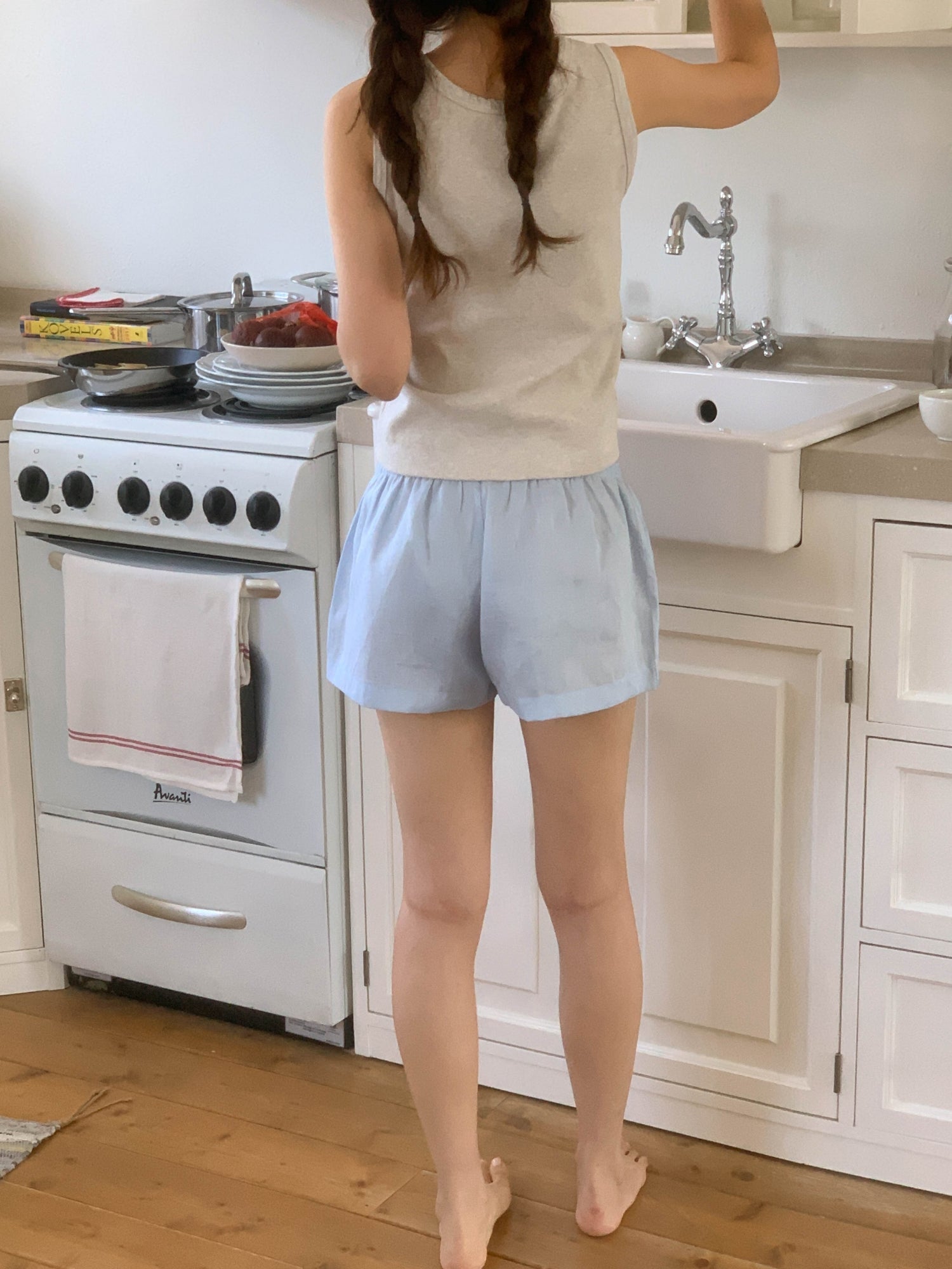 linen banding short pants (sky blue) - Marvymarvy