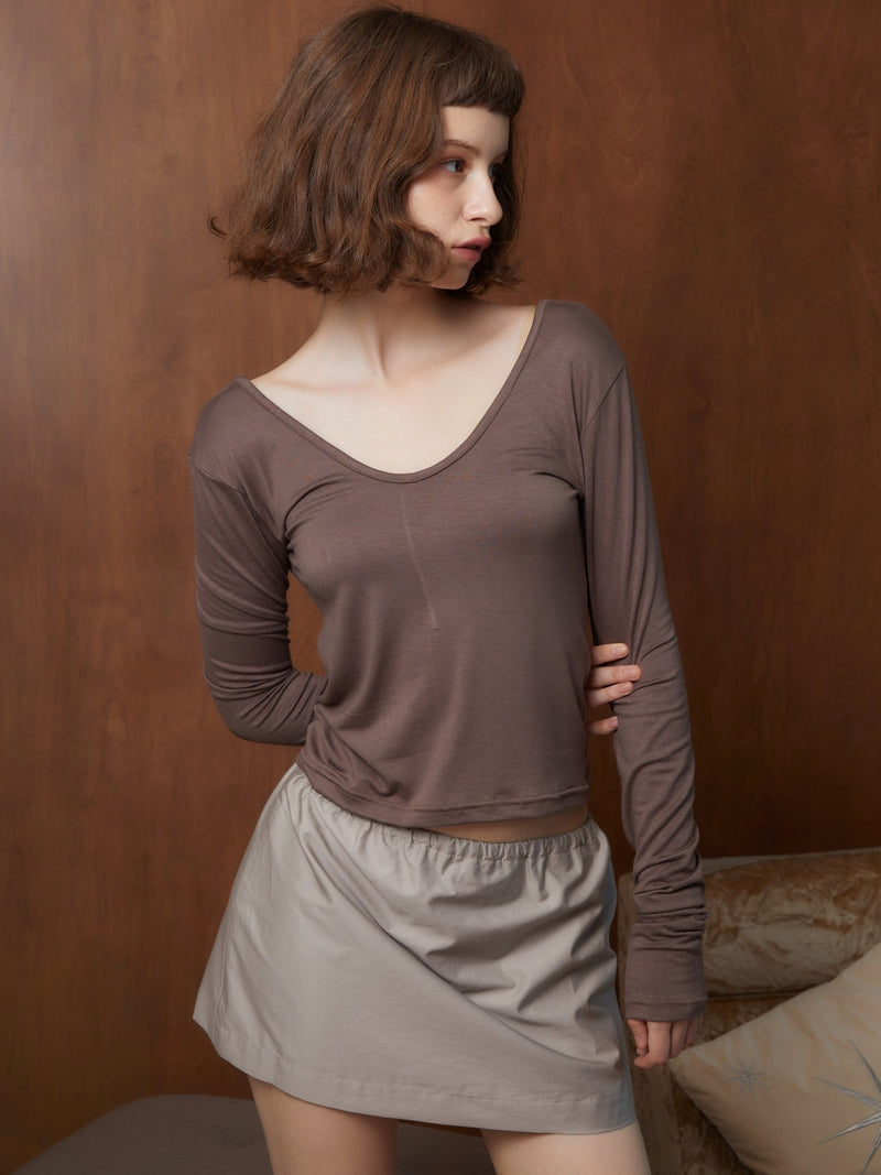 Long Sleeve Deep Neck Top - Marvymarvy