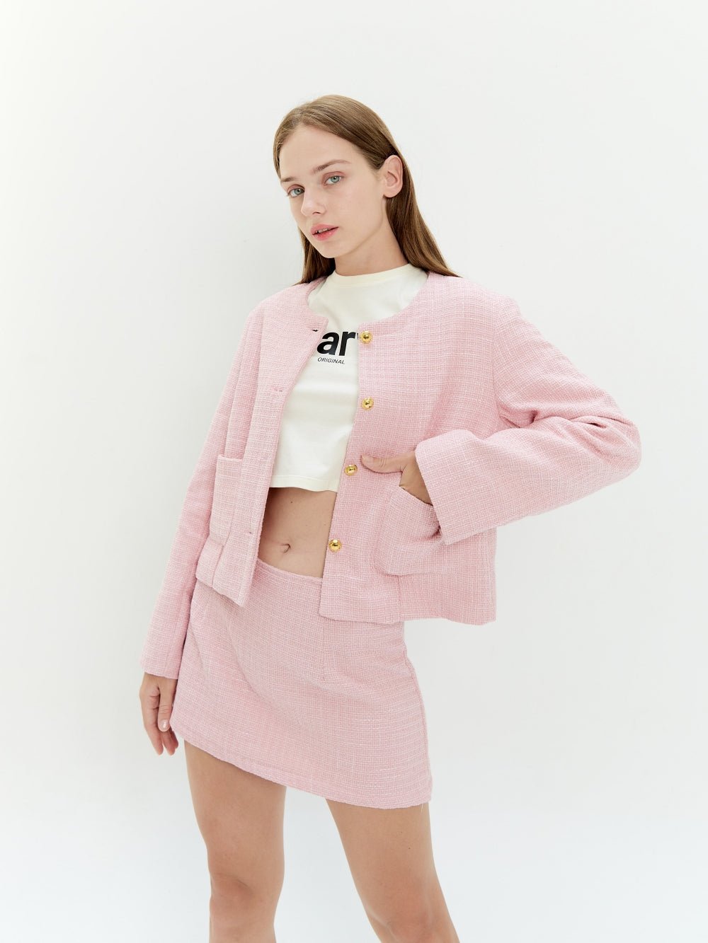 Pink Tweed Mini Skirt - Marvymarvy